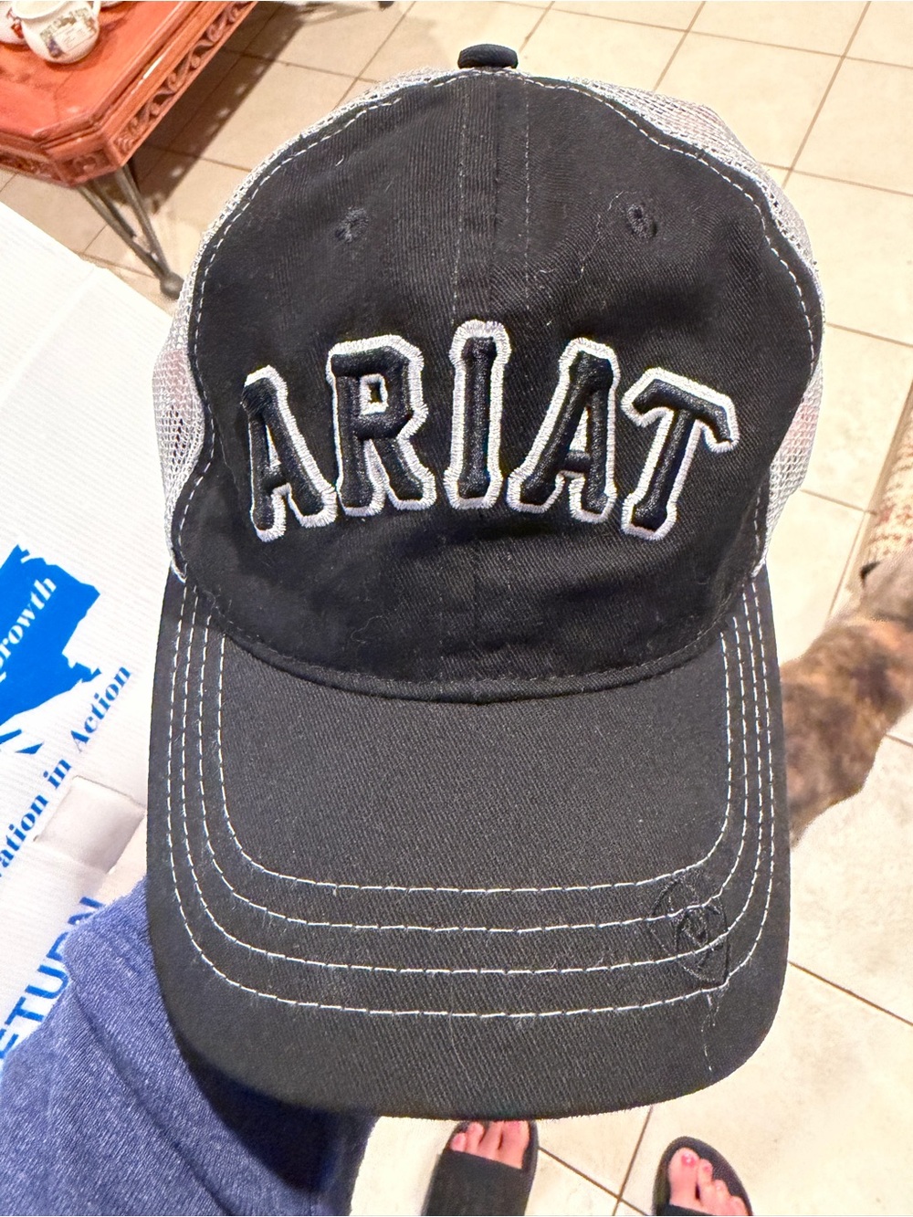 Ariat Black and White Trucker Cap with Raised Logo